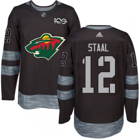 Men's Adidas Minnesota Wild 12 Eric Staal Premier Black 1917-2017 100th Anniversary NHL Jersey