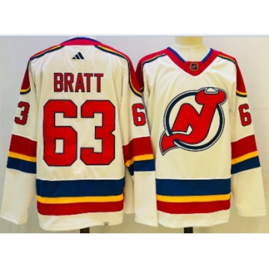 Men's New Jersey Devils 63 Jesper Bratt White 2022 Reverse Retro Authentic Jersey