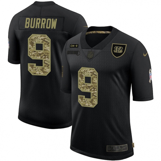 Men's Cincinnati Bengals 9 Joe Burrow Camo 2020 Salute To Service Limited Jersey