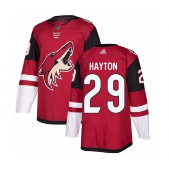 Men's Arizona Coyotes 29 Barrett Hayton Authentic Burgundy Red Home Hockey Jersey