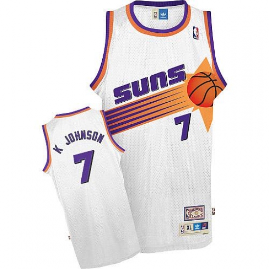 Men's Adidas Phoenix Suns 7 Kevin Johnson Authentic White Throwback NBA Jersey