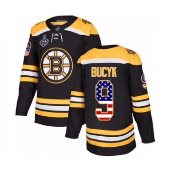 Youth Boston Bruins 9 Johnny Bucyk Authentic Black USA Flag Fashion 2019 Stanley Cup Final Bound Hockey Jersey