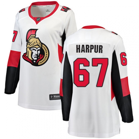 Women's Ottawa Senators 67 Ben Harpur Fanatics Branded White Away Breakaway NHL Jersey