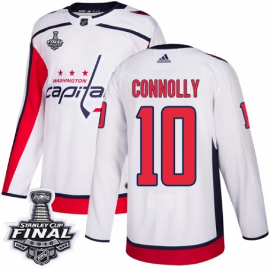 Men's Adidas Washington Capitals 10 Brett Connolly Authentic White Away 2018 Stanley Cup Final NHL Jersey