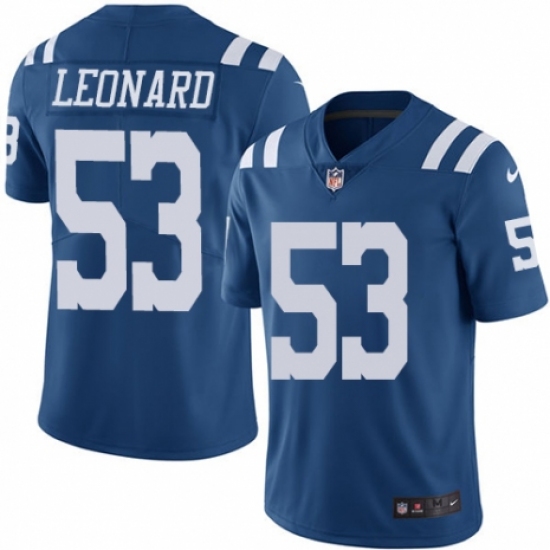 Youth Nike Indianapolis Colts 53 Darius Leonard Limited Royal Blue Rush Vapor Untouchable NFL Jersey