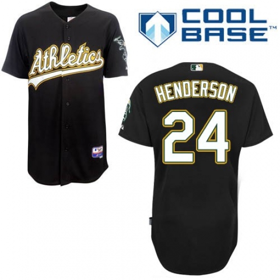 Men's Majestic Oakland Athletics 24 Rickey Henderson Authentic Black Cool Base MLB Jersey