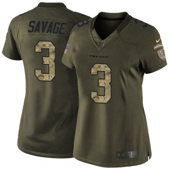 Women's Nike Houston Texans 3 Tom Savage Elite Green Salute to Service NFL Jersey