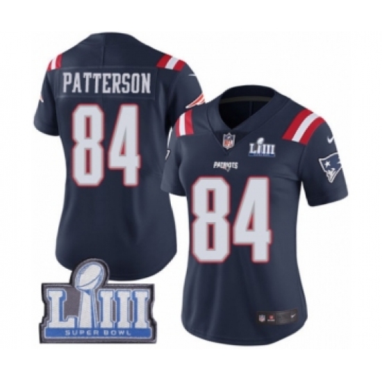 Women's Nike New England Patriots 84 Cordarrelle Patterson Limited Navy Blue Rush Vapor Untouchable Super Bowl LIII Bound NFL Jersey