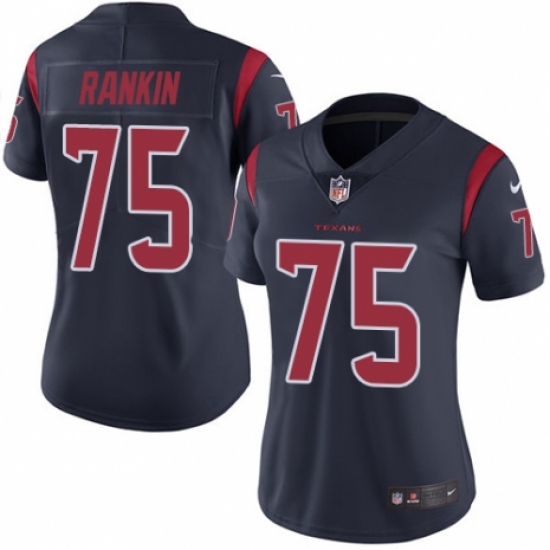 Women's Nike Houston Texans 75 Martinas Rankin Limited Navy Blue Rush Vapor Untouchable NFL Jersey