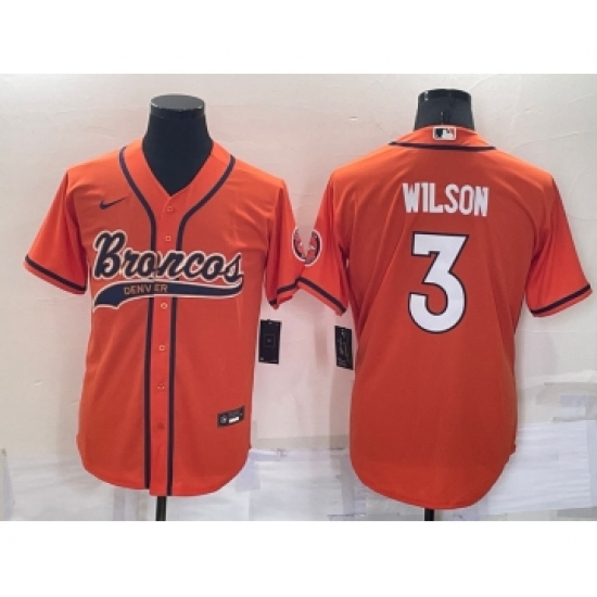 Men's Denver Broncos 3 Russell Wilson Orange Stitched Cool Base Nike Baseball Jersey