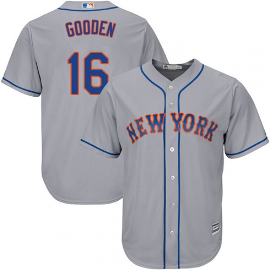 Men's Majestic New York Mets 16 Dwight Gooden Replica Grey Road Cool Base MLB Jersey