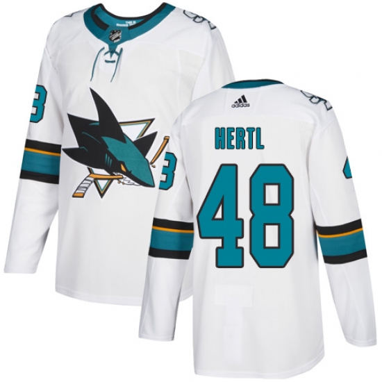 Men's Adidas San Jose Sharks 48 Tomas Hertl White Road Authentic Stitched NHL Jersey