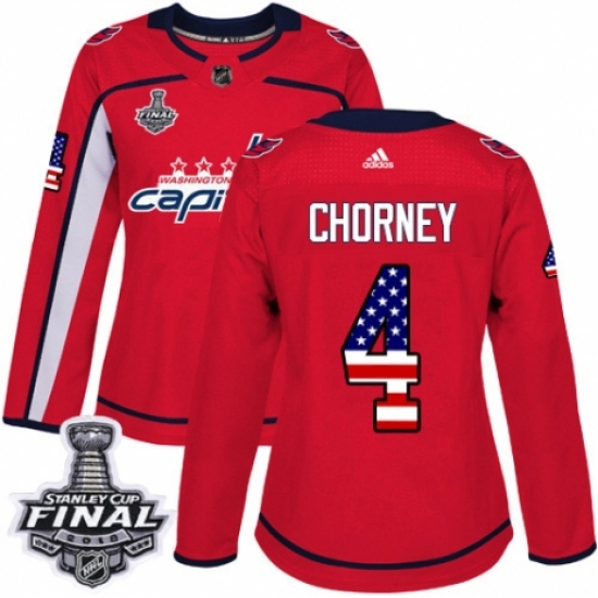 Women's Adidas Washington Capitals 4 Taylor Chorney Authentic Red USA Flag Fashion 2018 Stanley Cup Final NHL Jersey