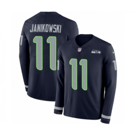 Youth Nike Seattle Seahawks 11 Sebastian Janikowski Limited Navy Blue Therma Long Sleeve NFL Jersey