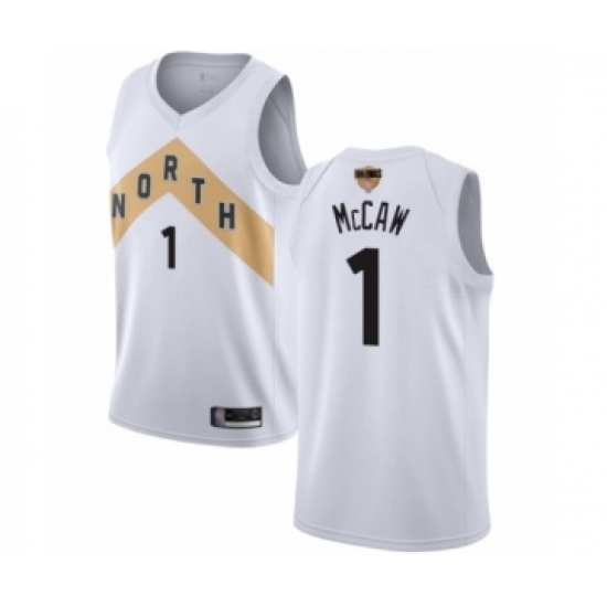 Men's Toronto Raptors 1 Patrick McCaw Swingman White 2019 Basketball Finals Bound Jersey - City Edition