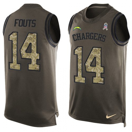 Men's Nike Los Angeles Chargers 14 Dan Fouts Limited Green Salute to Service Tank Top NFL Jersey