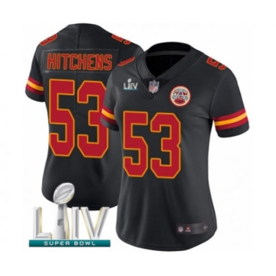 Women's Kansas City Chiefs 53 Anthony Hitchens Limited Black Rush Vapor Untouchable Super Bowl LIV Bound Football Jersey