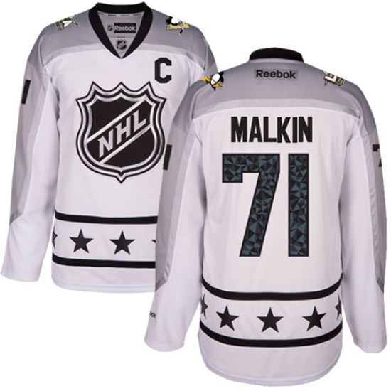 Men's Reebok Pittsburgh Penguins 71 Evgeni Malkin Premier White Metropolitan Division 2017 All-Star NHL Jersey