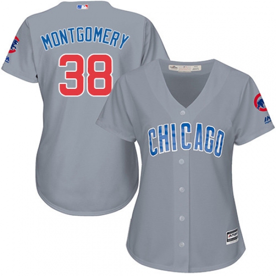 Women's Majestic Chicago Cubs 38 Mike Montgomery Authentic Grey Road MLB Jersey