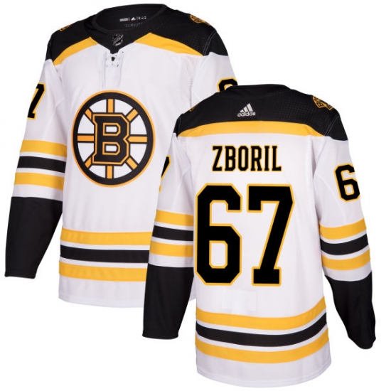 Women's Adidas Boston Bruins 67 Jakub Zboril Authentic White Away NHL Jersey