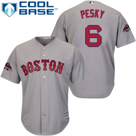 Youth Majestic Boston Red Sox 6 Johnny Pesky Authentic Grey Road Cool Base 2018 World Series Champions MLB Jersey