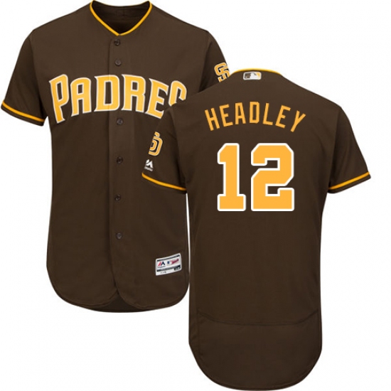 Men's Majestic San Diego Padres 12 Chase Headley Brown Alternate Flex Base Authentic Collection MLB Jersey