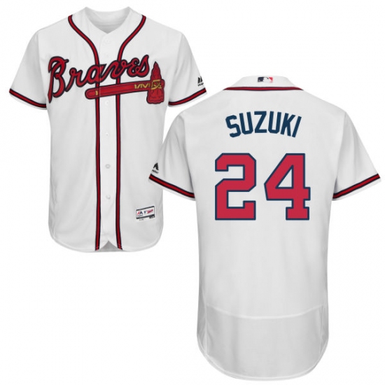 Men's Majestic Atlanta Braves 24 Kurt Suzuki White Flexbase Authentic Collection MLB Jersey