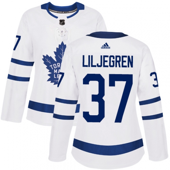 Women's Adidas Toronto Maple Leafs 37 Timothy Liljegren Authentic White Away NHL Jersey