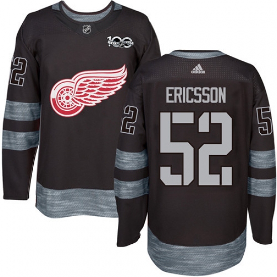 Men's Adidas Detroit Red Wings 52 Jonathan Ericsson Authentic Black 1917-2017 100th Anniversary NHL Jersey