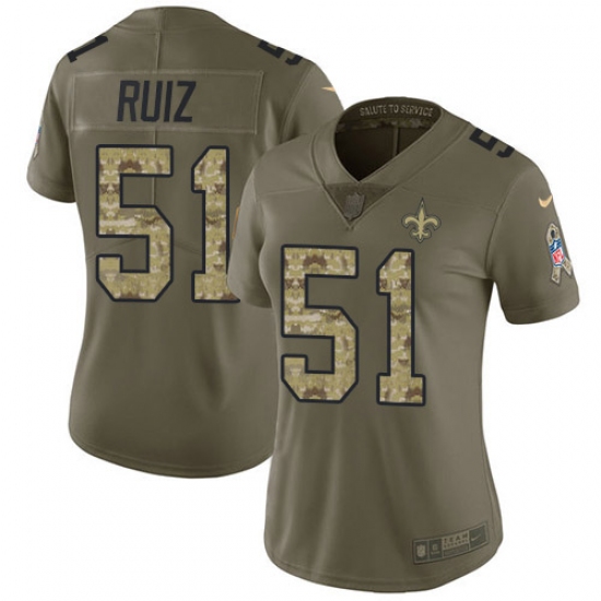 Women's New Orleans Saints 51 Cesar Ruiz Olive Camo Stitched NFL Limited 2017 Salute To Service Jersey