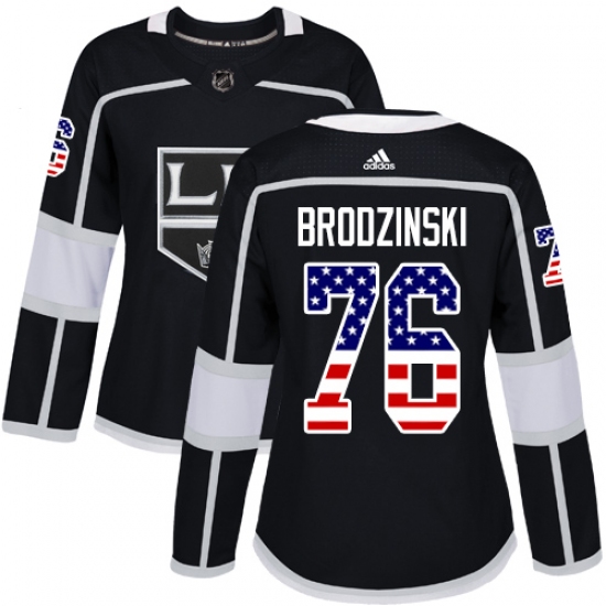 Women's Adidas Los Angeles Kings 76 Jonny Brodzinski Authentic Black USA Flag Fashion NHL Jersey