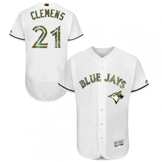 Men's Majestic Toronto Blue Jays 21 Roger Clemens Authentic White 2016 Memorial Day Fashion Flex Base MLB Jersey