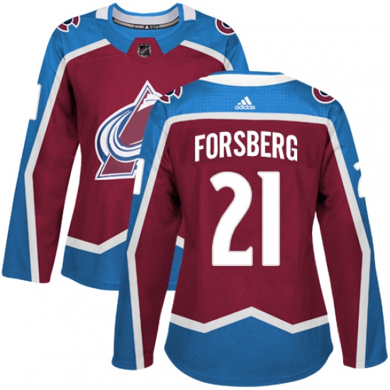 Women's Adidas Colorado Avalanche 21 Peter Forsberg Authentic Burgundy Red Home NHL Jersey