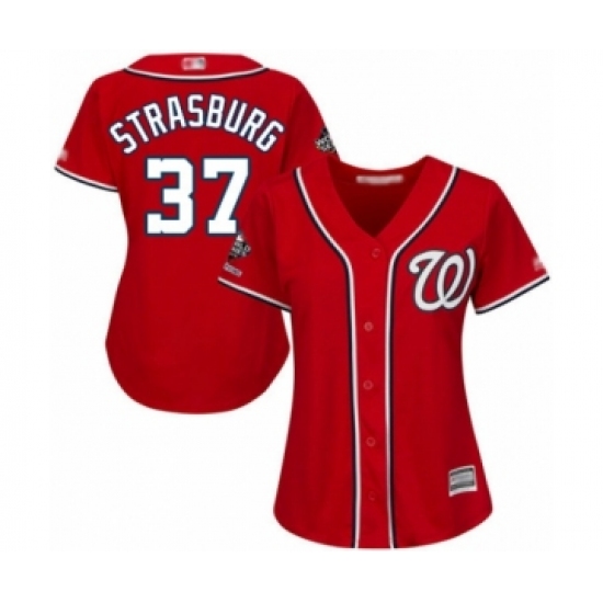 Women's Washington Nationals 37 Stephen Strasburg Authentic Red Alternate 1 Cool Base 2019 World Series Champions Baseball Jersey