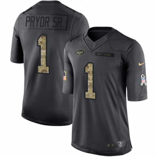 Youth Nike New York Jets 1 Terrelle Pryor Sr. Limited Black 2016 Salute to Service NFL Jersey