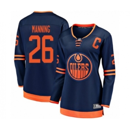 Women's Edmonton Oilers 26 Brandon Manning Authentic Navy Blue Alternate Fanatics Branded Breakaway Hockey Jersey