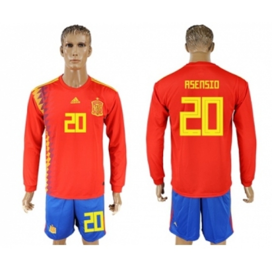 Spain 20 Asensio Red Home Long Sleeves Soccer Country Jersey