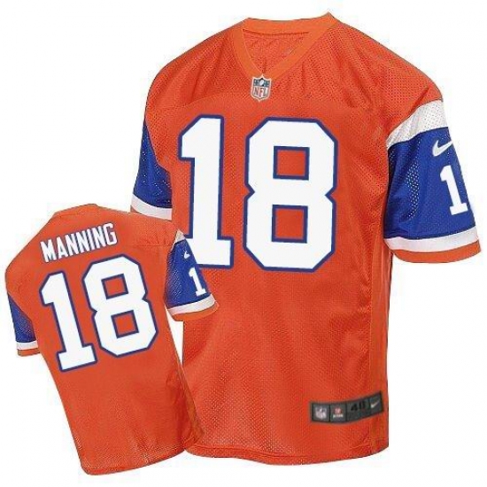 Men's Nike Denver Broncos 18 Peyton Manning Elite Orange Throwback NFL Jersey