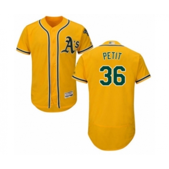 Men's Oakland Athletics 36 Yusmeiro Petit Gold Alternate Flex Base Authentic Collection Baseball Player Jersey