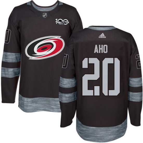 Men's Adidas Carolina Hurricanes 20 Sebastian Aho Authentic Black 1917-2017 100th Anniversary NHL Jersey