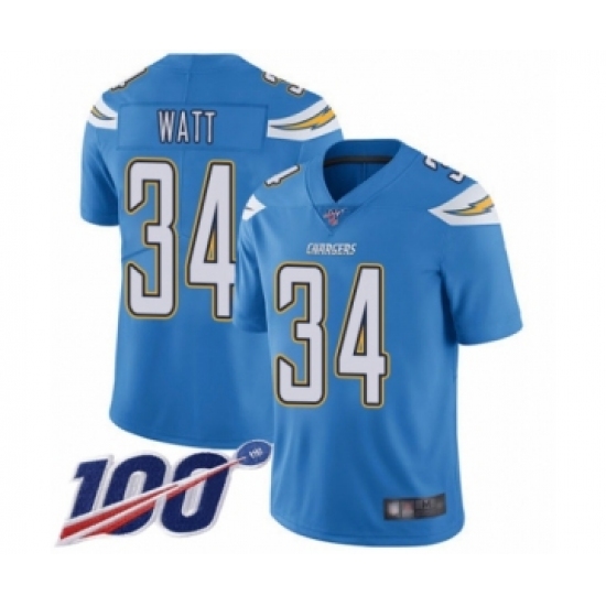 Men's Los Angeles Chargers 34 Derek Watt Electric Blue Alternate Vapor Untouchable Limited Player 100th Season Football Jersey