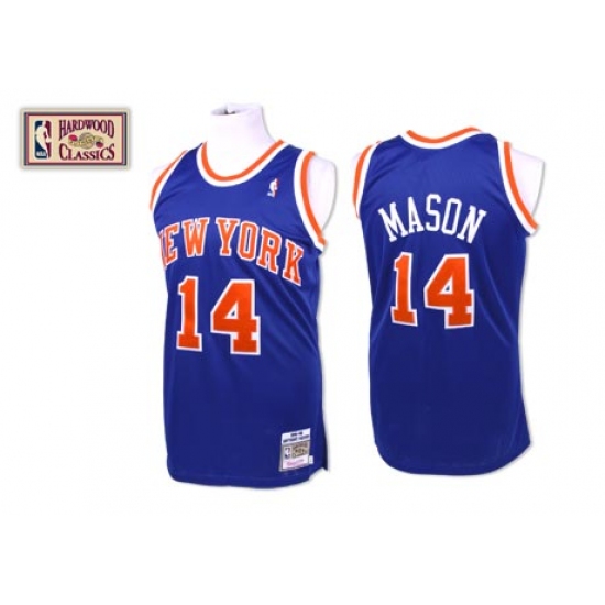 Men's Mitchell and Ness New York Knicks 14 Anthony Mason Authentic Royal Blue Throwback NBA Jersey