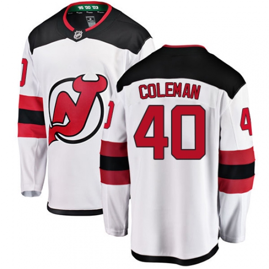 Men's New Jersey Devils 40 Blake Coleman Fanatics Branded White Away Breakaway NHL Jersey