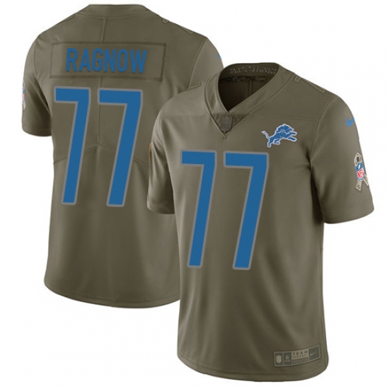 Men's Nike Detroit Lions 77 Frank Ragnow Limited Olive 2017 Salute to Service NFL Jersey