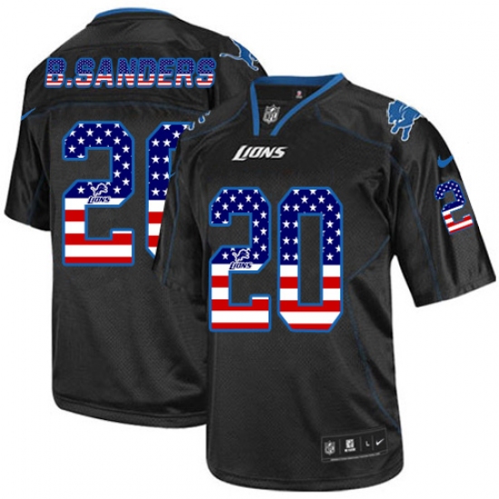 Men's Nike Detroit Lions 20 Barry Sanders Elite Black USA Flag Fashion NFL Jersey