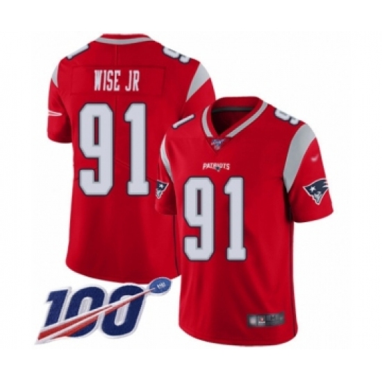 Youth New England Patriots 91 Deatrich Wise Jr Limited Red Inverted Legend 100th Season Football Jersey