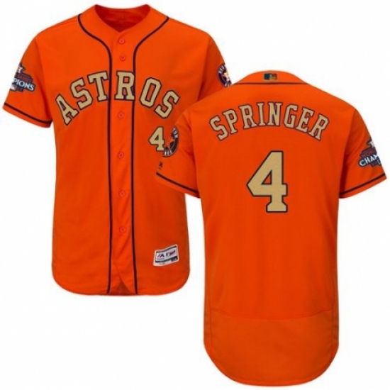 Men's Majestic Houston Astros 4 George Springer Orange Alternate 2018 Gold Program Flex Base Authentic Collection MLB Jersey
