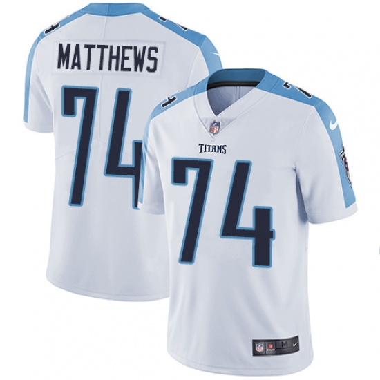 Men's Nike Tennessee Titans 74 Bruce Matthews White Vapor Untouchable Limited Player NFL Jersey