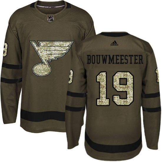 Men's Adidas St. Louis Blues 19 Jay Bouwmeester Authentic Green Salute to Service NHL Jersey