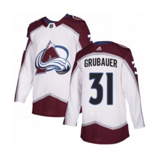 Men's Adidas Colorado Avalanche 31 Philipp Grubauer Authentic White Away NHL Jersey